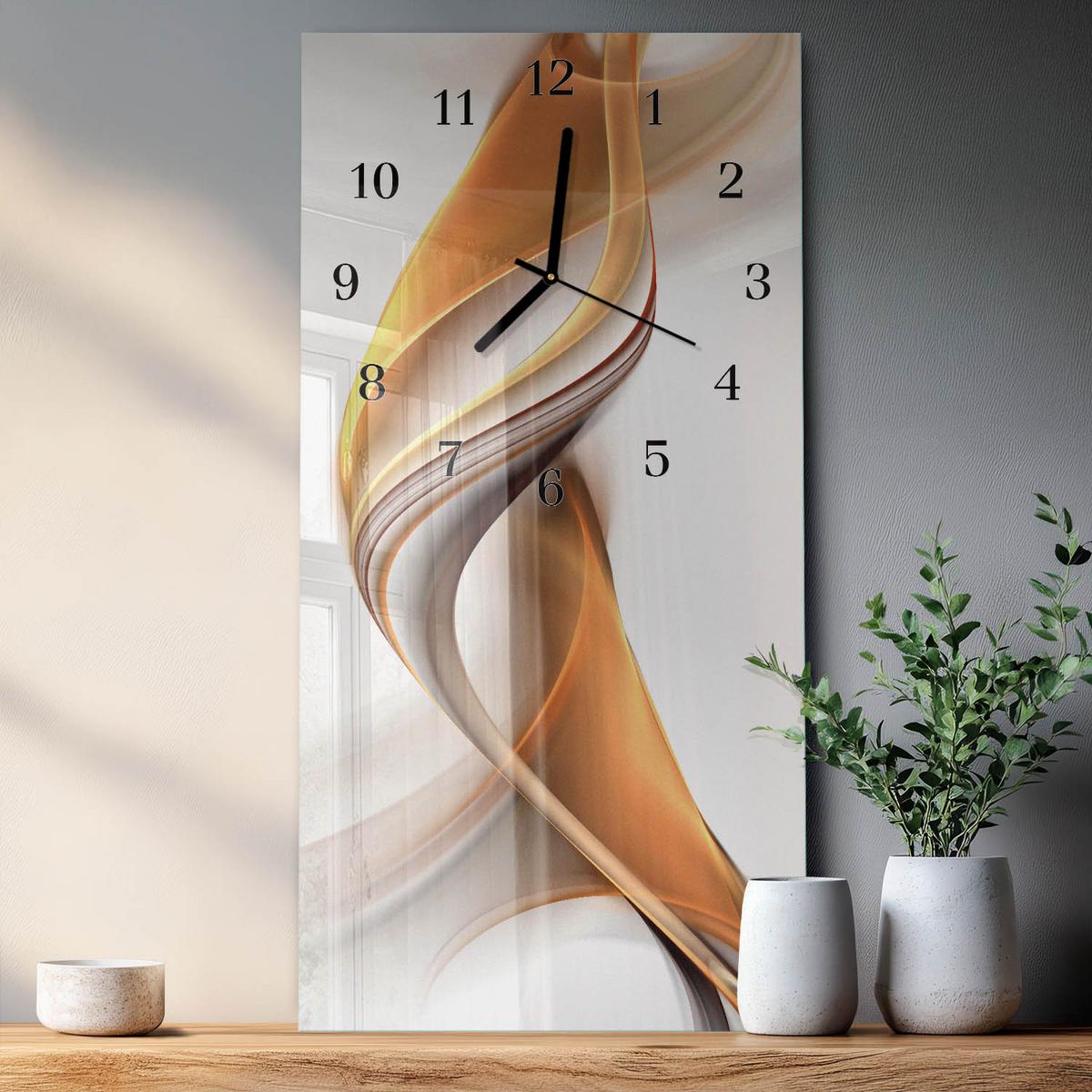 WANDUHR aus Glas 30x60 cm - Abstraktion - Orange, Glas (30/60/0.4cm) - TULUP