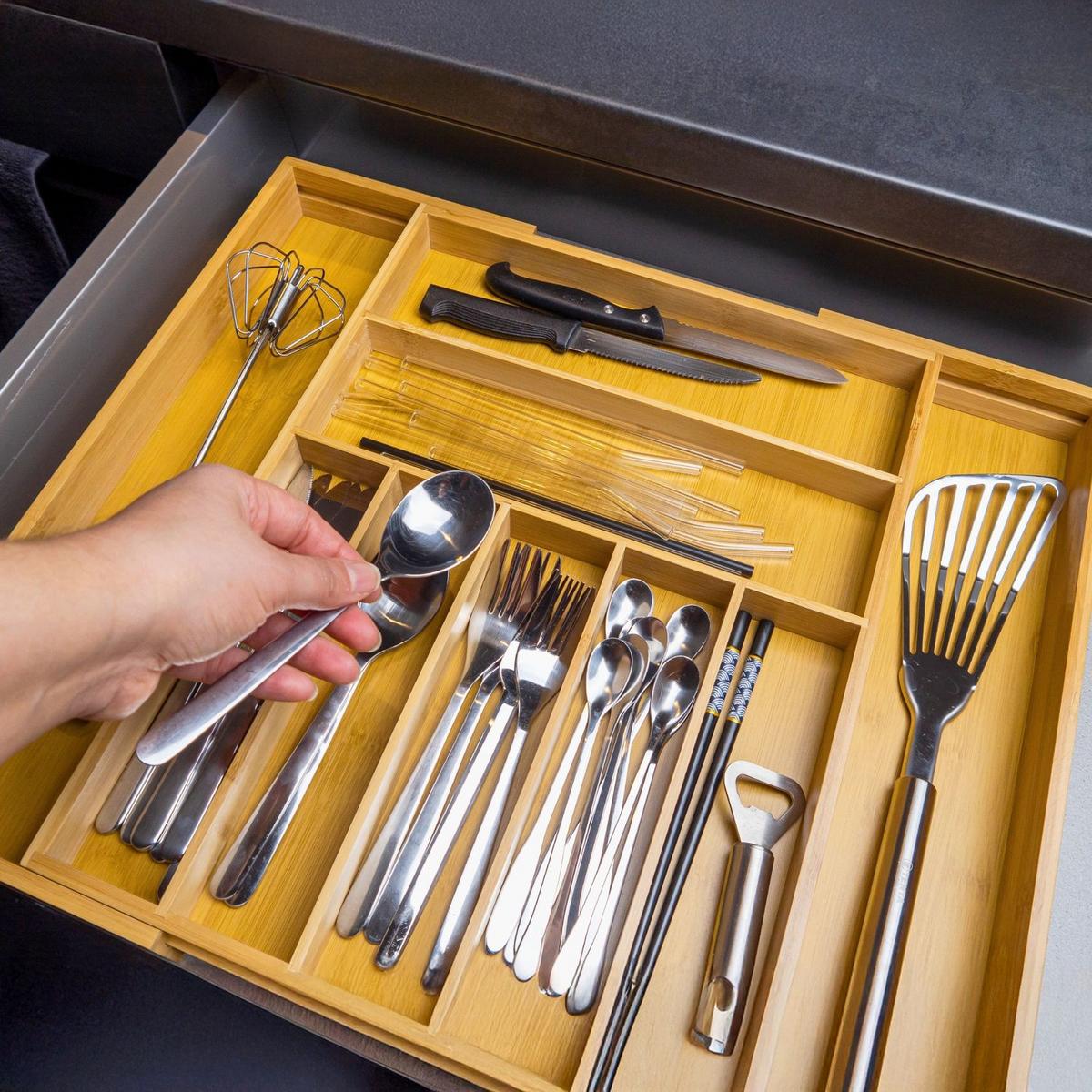 BESTECKKASTEN Organizer - Braun, Naturmaterialen (33/5/43cm) - Intirilife