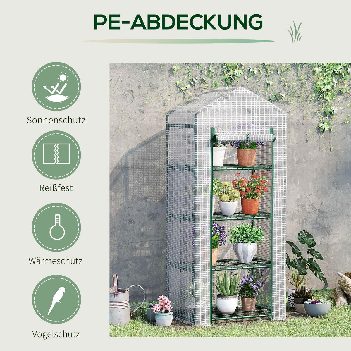 FOLIENGEWÄCHSHAUS, Weiß, PVC, Stahl - Weiß, Kunststoff (50/160/70cm) - Outsunny