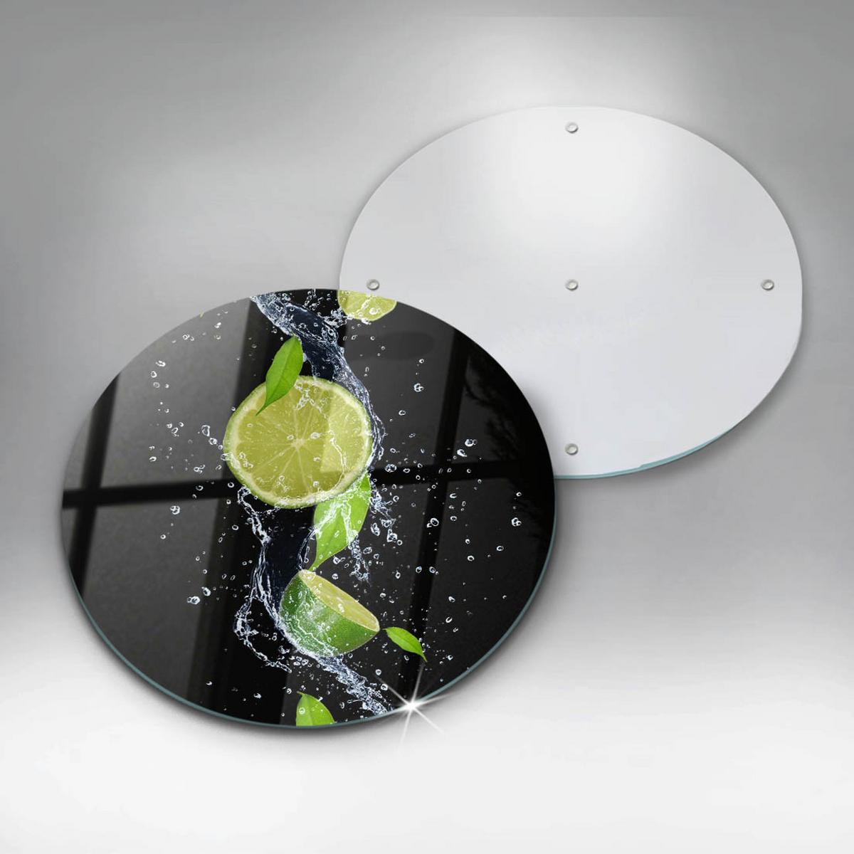 GLASPLATTE Ø 30 cm Saftige Limette im Wasser - Anthrazit, Glas (30/30cm) - Wallfluent