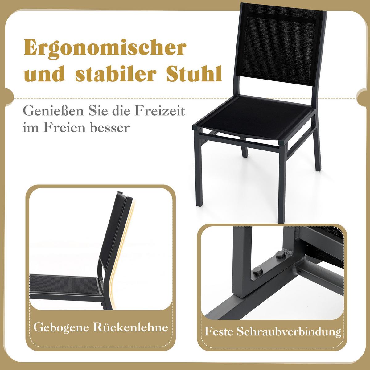 TERRASSENSTUHL Schwarz(2er-Set) - Schwarz, Metall (60/87/45cm) - COSTWAY