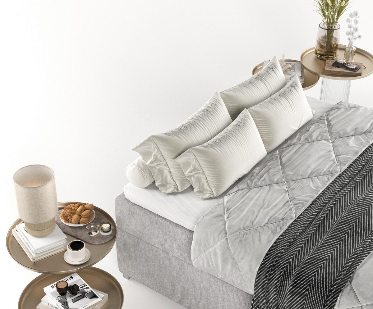 BOXBETT Reto 180/200 cm Graubeige im Megan Stoff - Chromfarben/Grau, Holz/Holzwerkstoff (180/200cm) - AltaBeds