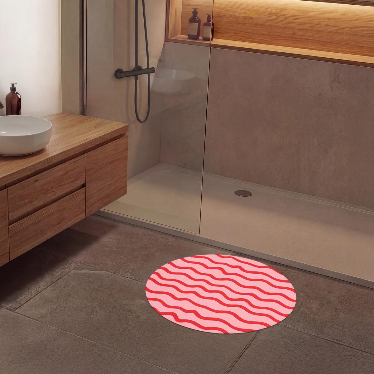 BADEMATTE Verspielt - Muster - Rot Badvorleger 70x70 cm - Rosa, Textil (70/70cm) - OnlyWow