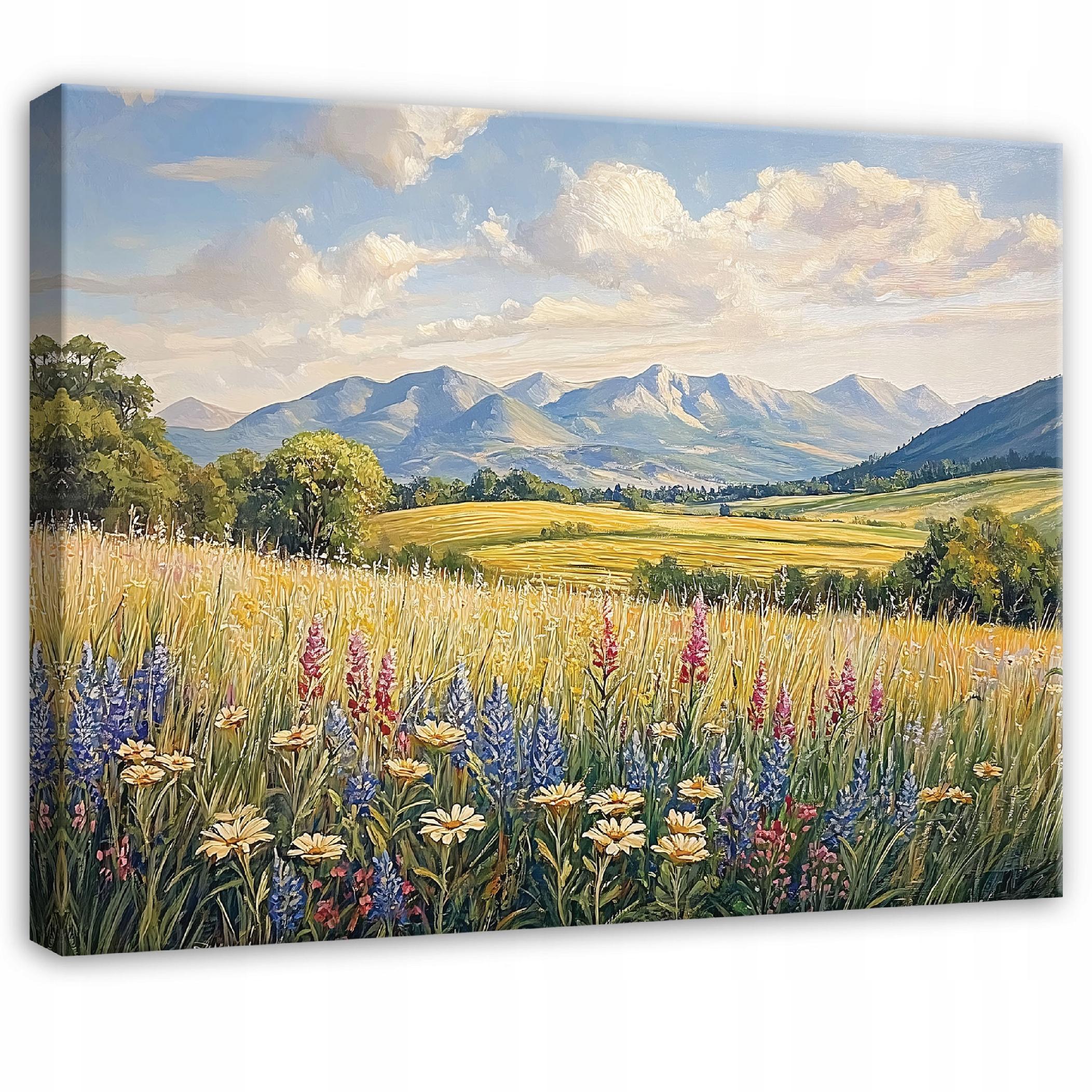BILDER Blumenwiese Feld Aquarell Wohnzimmer 60x40 - Multicolor, Holzwerkstoff (60/40cm) - Wallarena