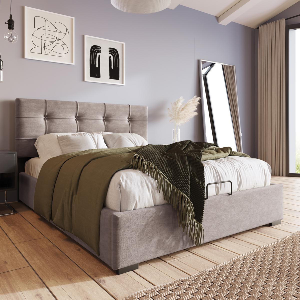 DOPPELBETT Hellgrau 203/96/97,5–117,5 cm - Grau, Holz/Textil - Urban Meuble