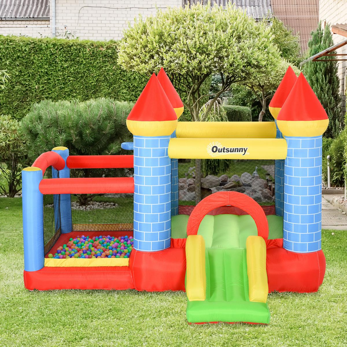 AUFBLASBARE Hüpfburg mit Rutsche Pool für 3 Kinder Burg mit Gebläse - Rot, Kunststoff (280/260/210cm) - Outsunny