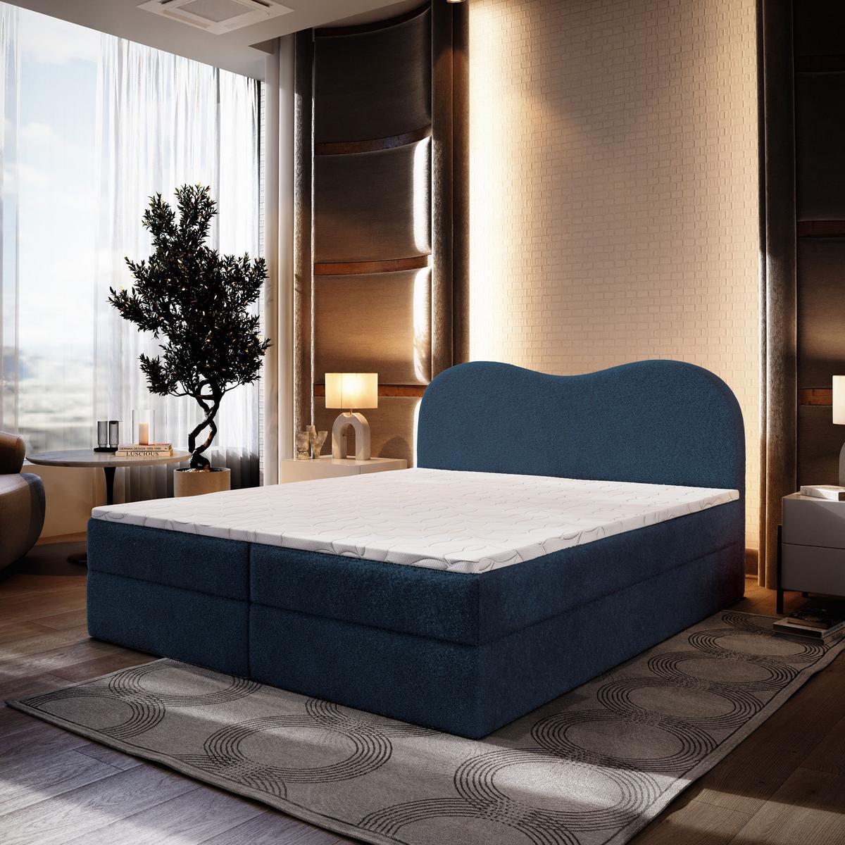 BOXBETT FLUVIA N 140x200 cm mit Matratze und Topper - Blau - Blau, Holz (140/200cm) - MASSENO