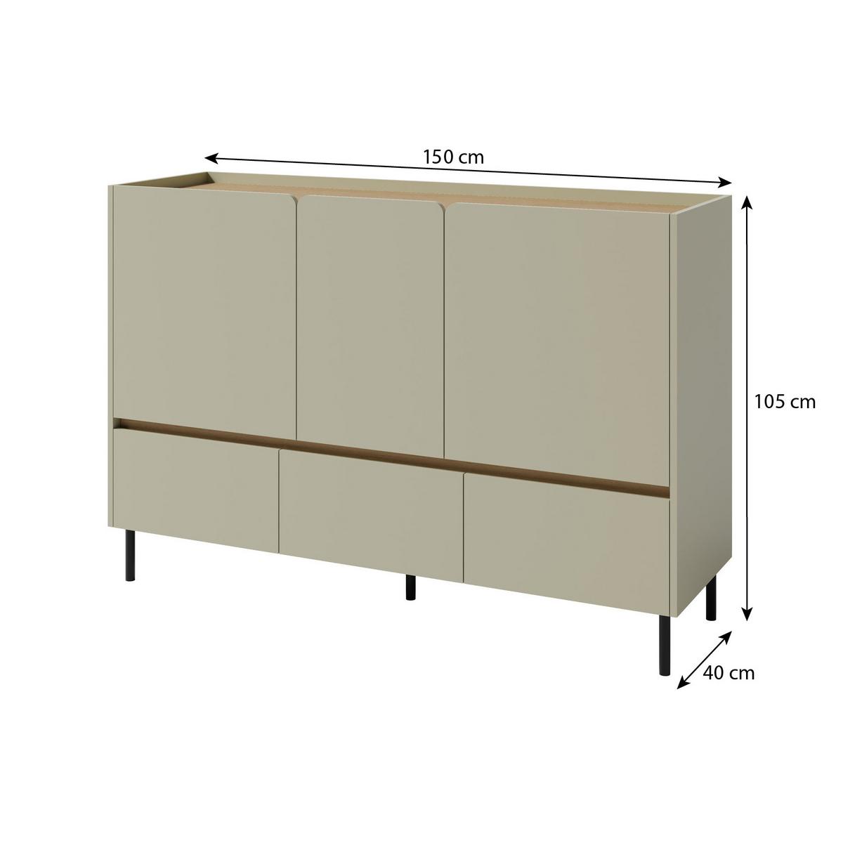 KOMMODE Lico mit 3 Schubalden und 3 Türen, Eukalyptus - Eukalyptusholzfarben, Holzwerkstoff (150/105/40cm) - Beautysofa