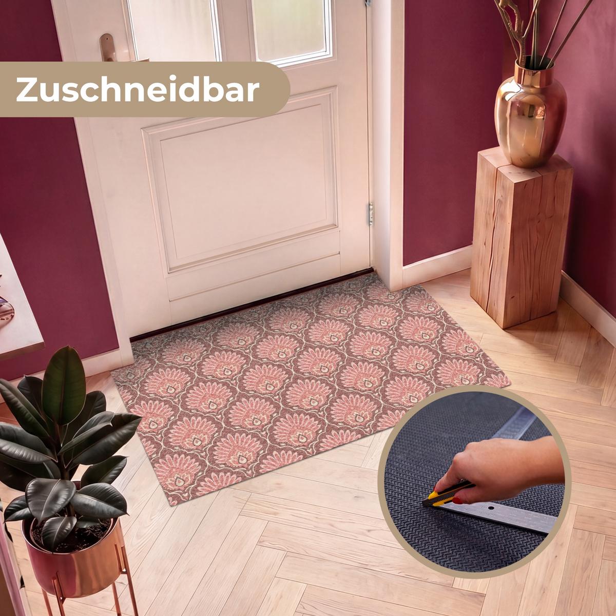 FUSSMATTE Fächermotiv - Muster - Rosa Türmatte 120x80 cm - Altrosa, Kunststoff (120/0.4cm) - MuchoWow