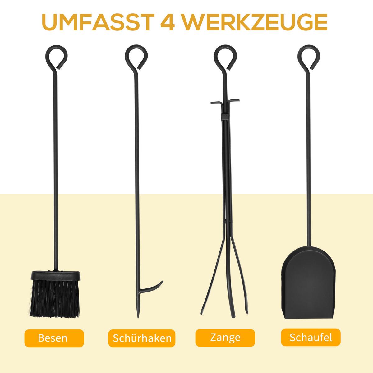 KAMINHOLZREGAL mit Kaminbesteck Erhöhtes Brennholzregal Feuerholzablage Stahl - Schwarz, Metall (30/70/46cm) - HOMCOM