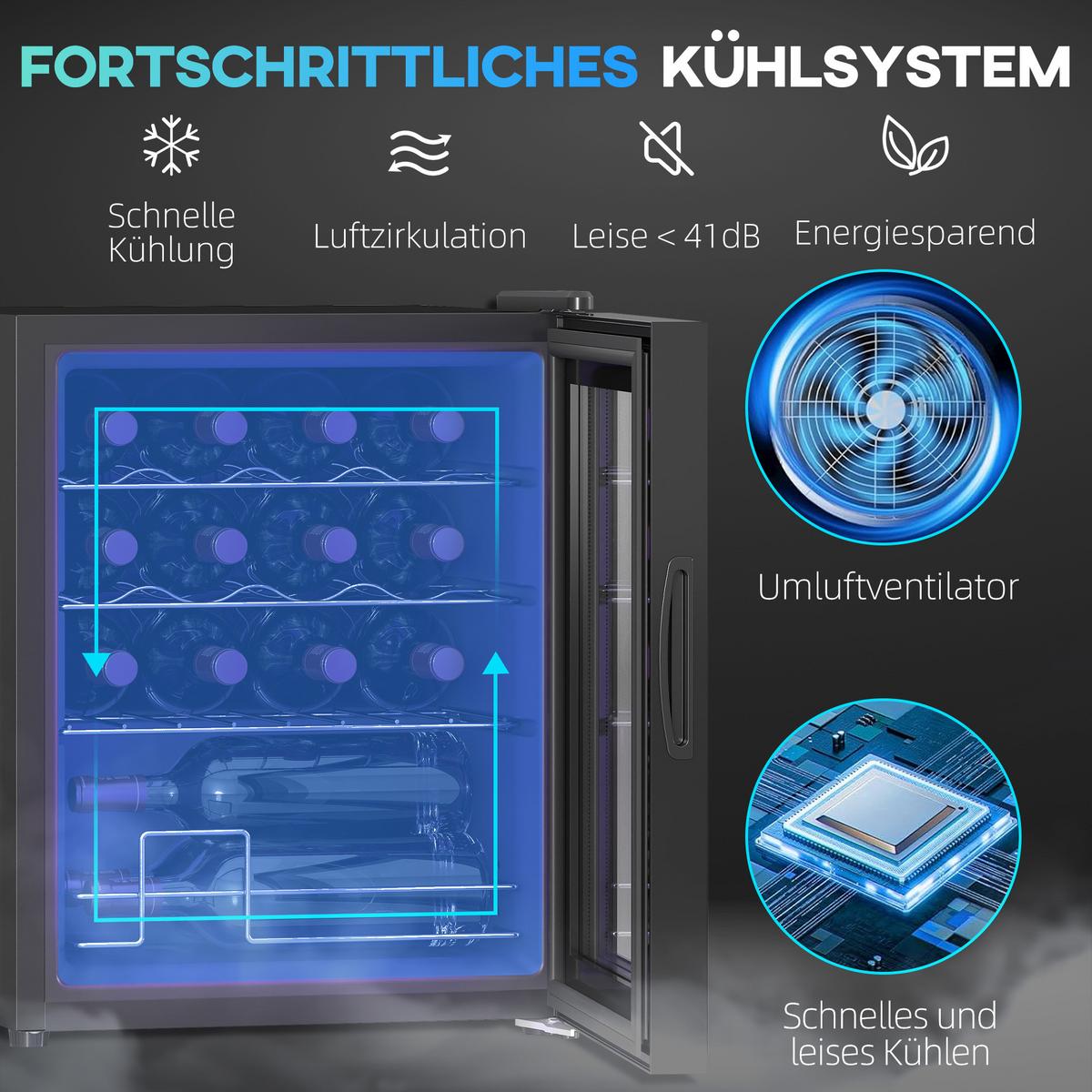 WEINKÜHLSCHRANK 43/45/56.50 cm Schwarz - Schwarz, Metall (45/56.5/43cm) - HOMCOM