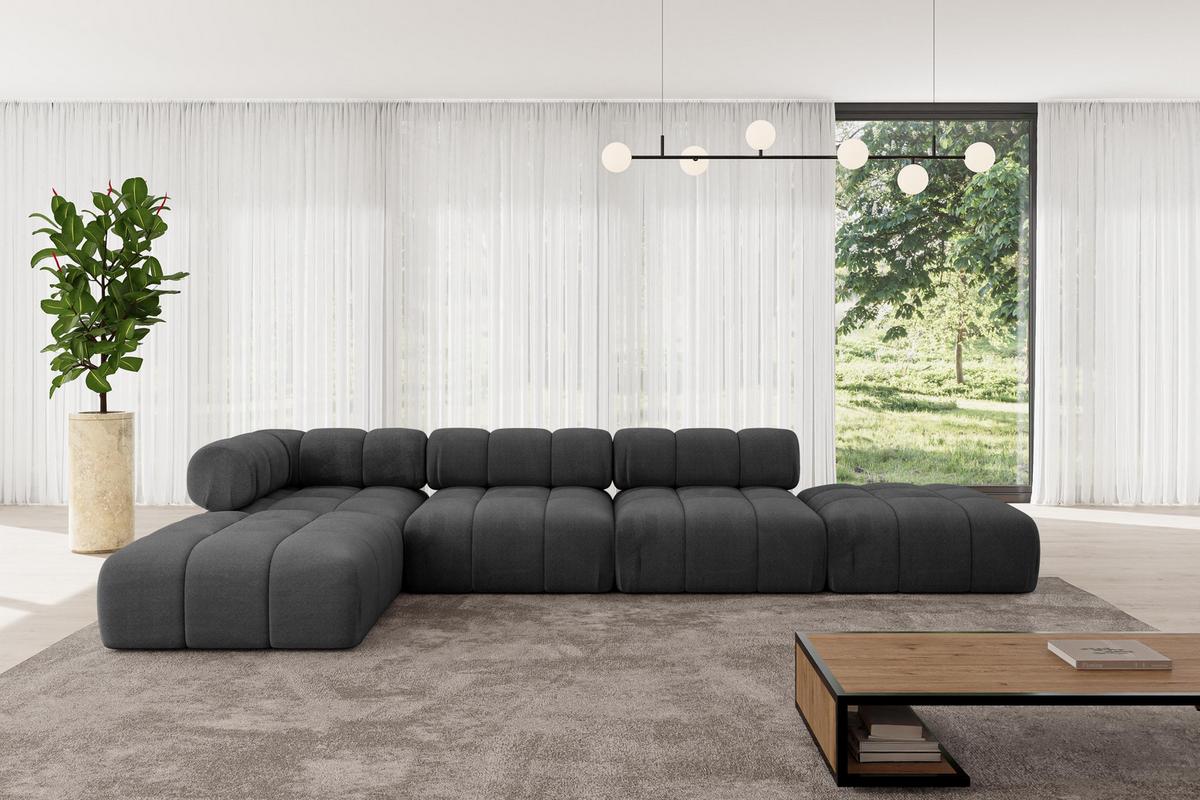 ECKSOFA modulares Sofa Kerru-L2 - 380x190x70 cm Schwarz Velours - Schwarz, Holzwerkstoff/Textil (380/190cm) - ALTDECOR
