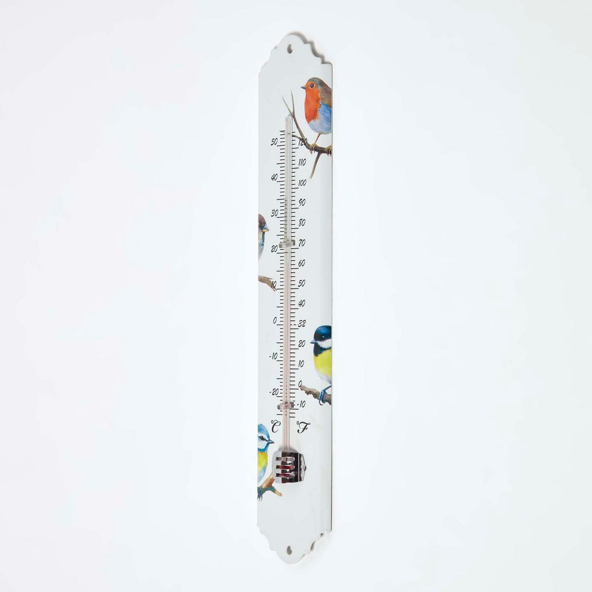 INNEN- & Außenthermometer weiß mit Vogelmotiv - Weiß, Metall (6.3/29.5/29.5cm) - Homescapes