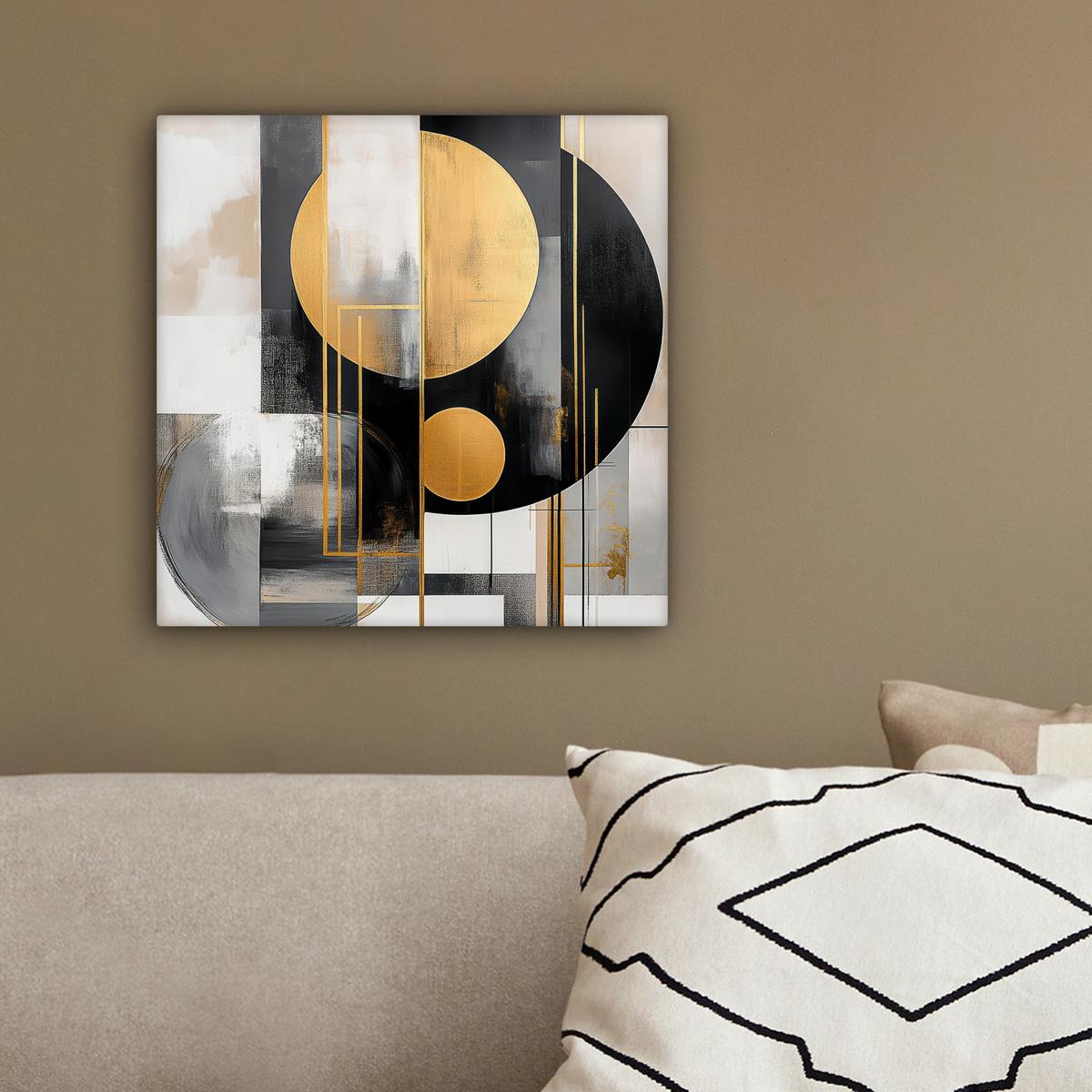 LEINWANDBILD Abstrakt - Gold - Silber - Formen - Ästhetisch - Modern Deko Wohnzimmer 20x20 cm - Goldfarben, Textil (20/20cm) - MuchoWow