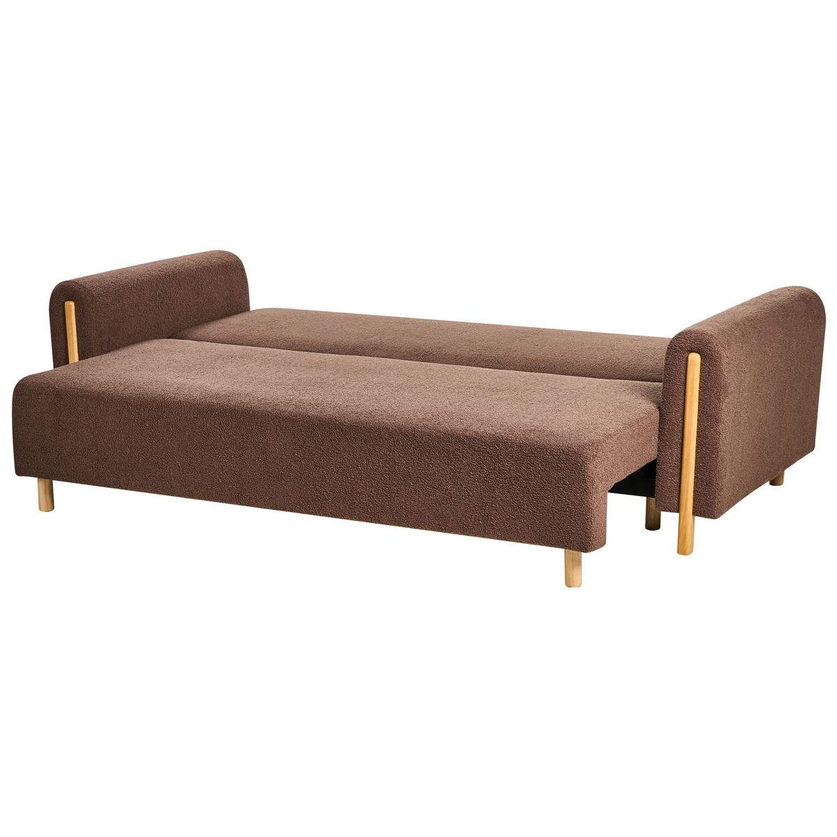 SCHLAFSOFA 3-Sitzer Bouclé Braun mit Stauraum Kvam - Braun, Textil (242/85/99cm) - Beliani