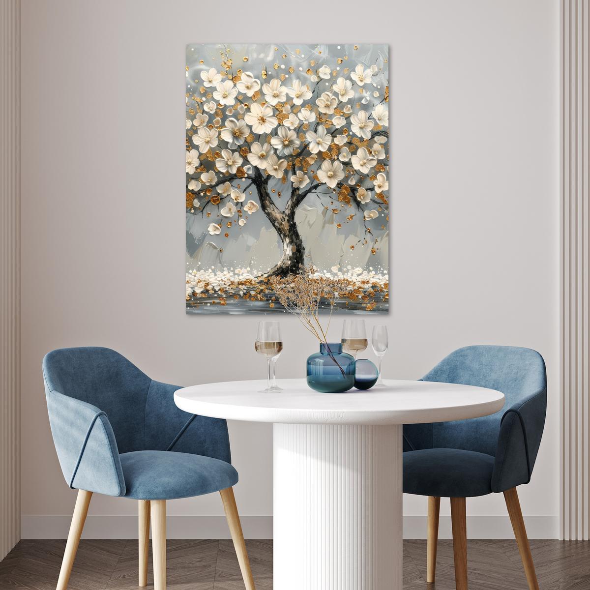 POSTER Baum - Blumen - Weiß - Natur - Kunst Deko Wohnzimmer 60x80 cm - Weiß, Papier (60/80/0.1cm) - MuchoWow