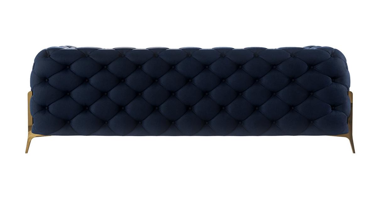 CHESTERFIELD-SOFA 3-Sitzer Lexi Marineblau Samt - Goldfarben/Dunkelblau, Holz/Textil (225/75/100cm) - S-Style Möbel