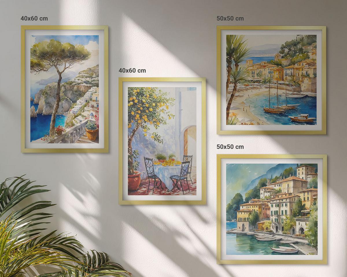 BILDER SET 4er Set - 50x50 cm & 40x60 cm Goldrahmen - Italienische Städte (Aquarell) - Goldfarben, Kunststoff (50/50cm) - TULUP