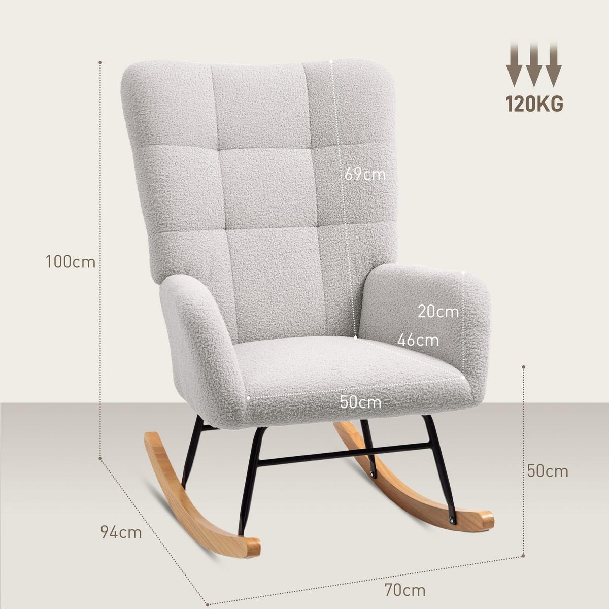 SCHAUKELSTUHL, Schaukelsessel mit Armlehne, Teddysamt-Optik, Hellgrau - Hellgrau/Naturfarben, Holz/Textil (70/100/94cm) - HOMCOM