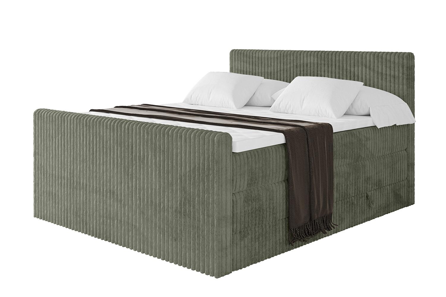 BOXSPRINGBETT mit Matratze H3|H4 und Lattenrost - TOLO-Z KING 140x200 Cord - Olive - Olivgrün, Holzwerkstoff (140/200cm) - ALTDECOR