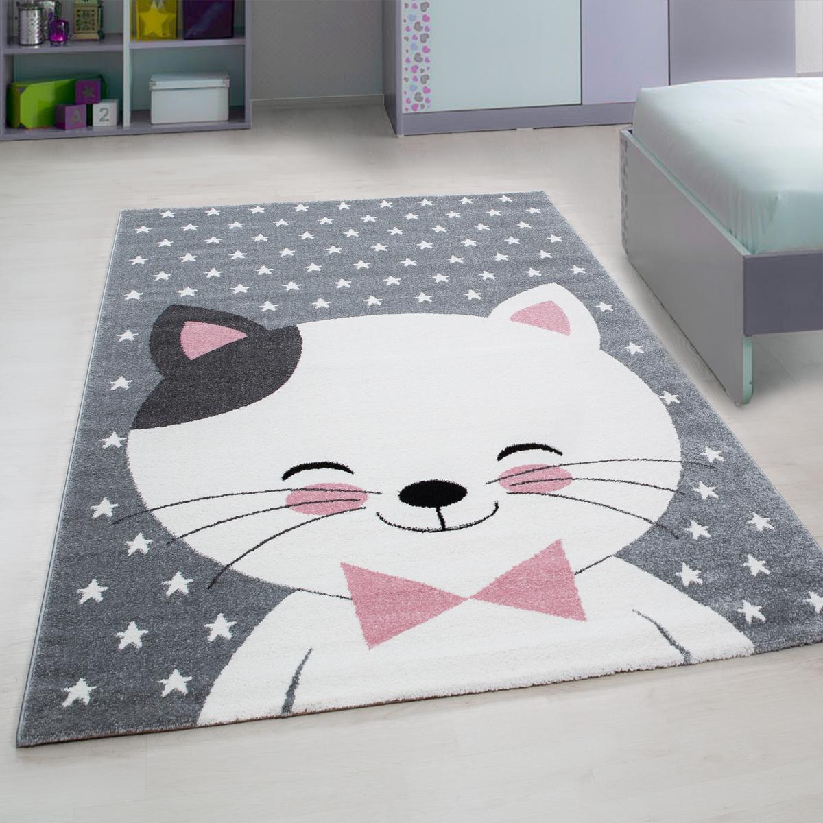KINDERTEPPICH TASNA, mit Katzen-Motiv, Rosa, 80 x 150 cm - Rosa, Textil (150/80cm) - KADIMA DESIGN