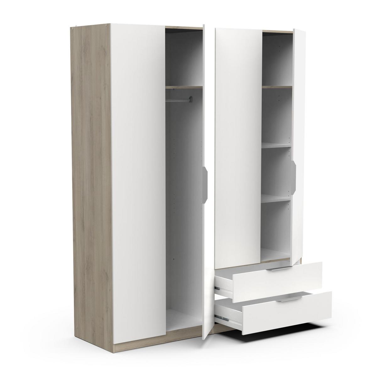 KLEIDERSCHRANK mit 4 Türen und 2 Schubladen Ghost - L157,3 cm - Weiß/Sonoma Eiche, Holzwerkstoff (51.1/203/204.5cm) - Demeyere