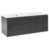 WASCHBECKENUNTERSCHRANK wandmontiertk mit Waschbecken Schwarz Tiete - Schwarz, Holzwerkstoff (120/46/134cm) - Beliani