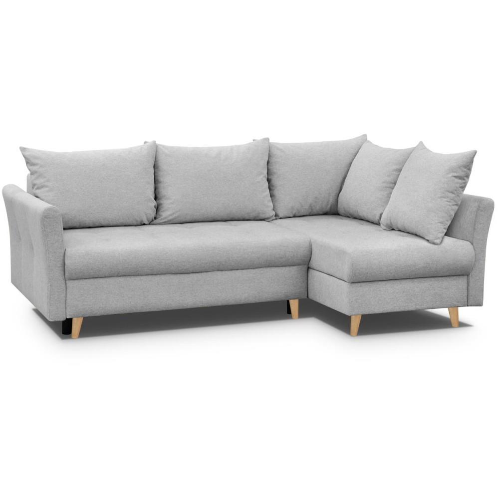 ECKSCHLAFSOFA Neron mit 2 Bettkasten und Beine in Buchefarbe, Hellgrau, rechts - Buchefarben/Hellgrau, Textil (233/148cm) - Beautysofa