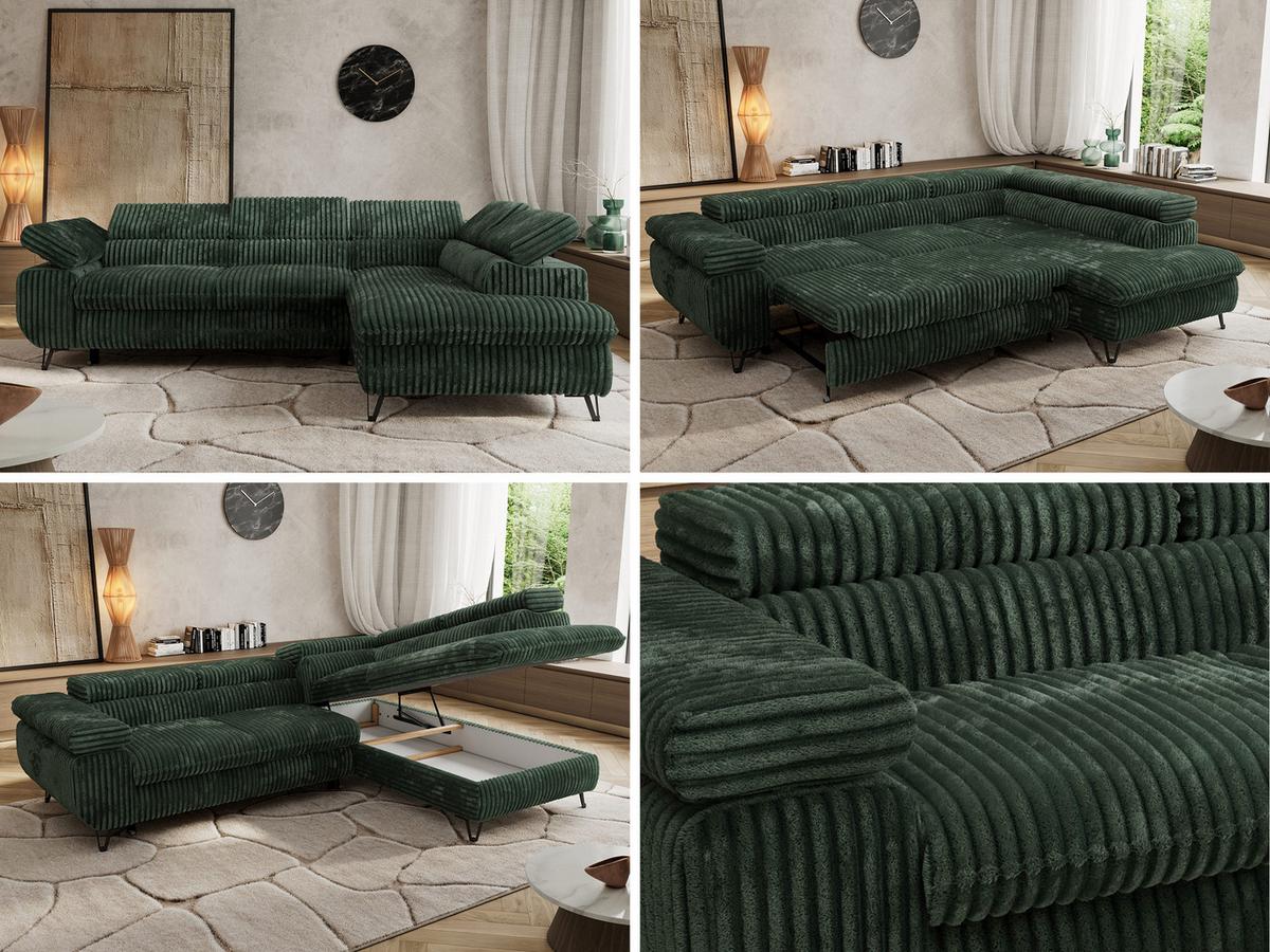 ECKSOFA PABLO L Grün Cord - Rechts Seite - Schwarz/Grün, Textil/Metall (273/208cm) - MKS