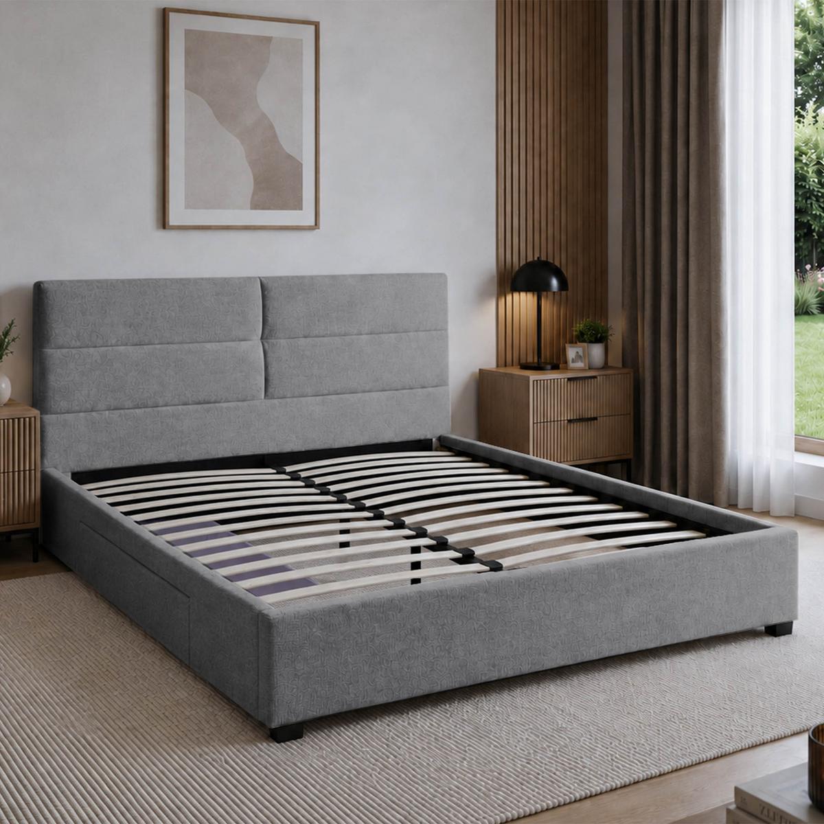 POLSTERBETT Aurea Doppelbett 160x200 cm mit Schublade, ohne Matratze, Chenille-Stoff, Grau - Schwarz/Grau, Textil (160/200cm) - Beautysofa