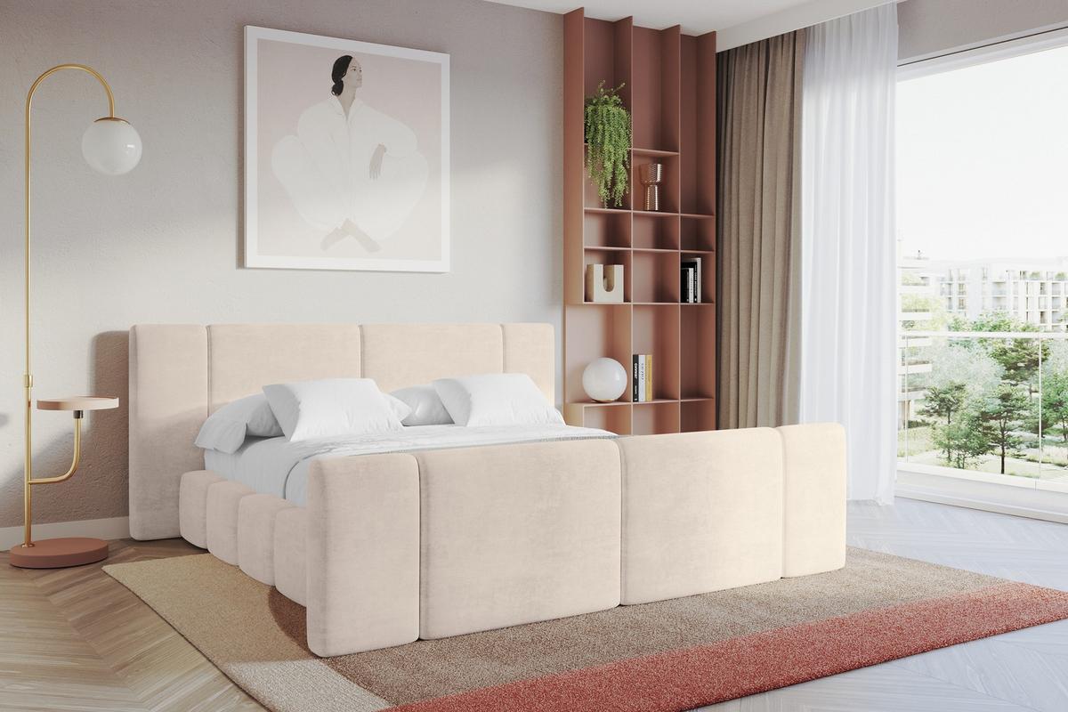 POLSTERBETT mit Bettkasten, Fußteil und Lattenrost, Boxbett ohne Matratze - NILO-Z 200x200 Beige - Beige, Holzwerkstoff/Textil (200/200cm) - ALTDECOR