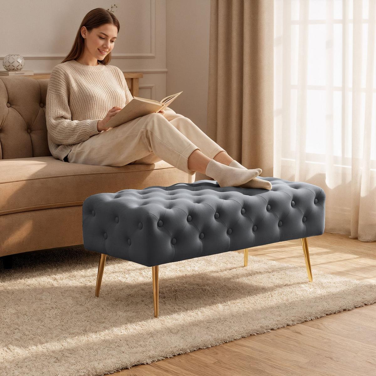 POLSTERBANK mit Samt - Optik Graphit 42/41/42 - Grau, Textil (100/41/42cm) - RAUMHIRSCH FURNITURE