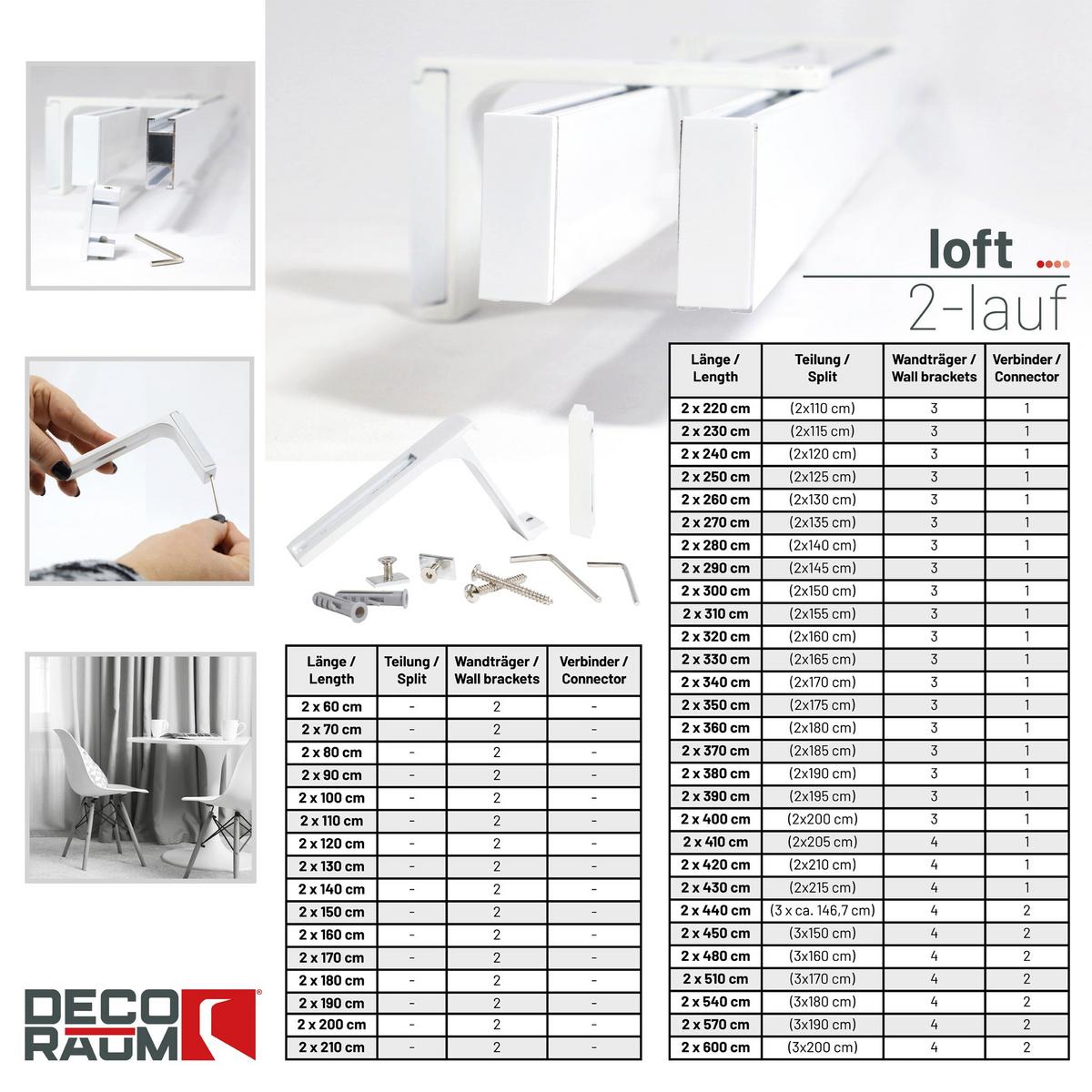 GARDINENSCHIENE 2-lauf Loft - Weiß, Metall (600cm) - Deco-Raum