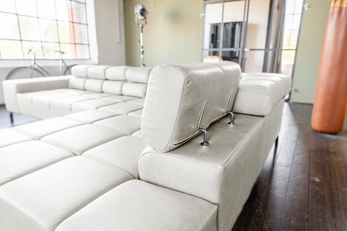 ECKSOFA NELSON Hellgrau Leder Relaxfunktion - Hellgrau/Schwarz, Leder/Metall (321/216cm) - KAWOLA