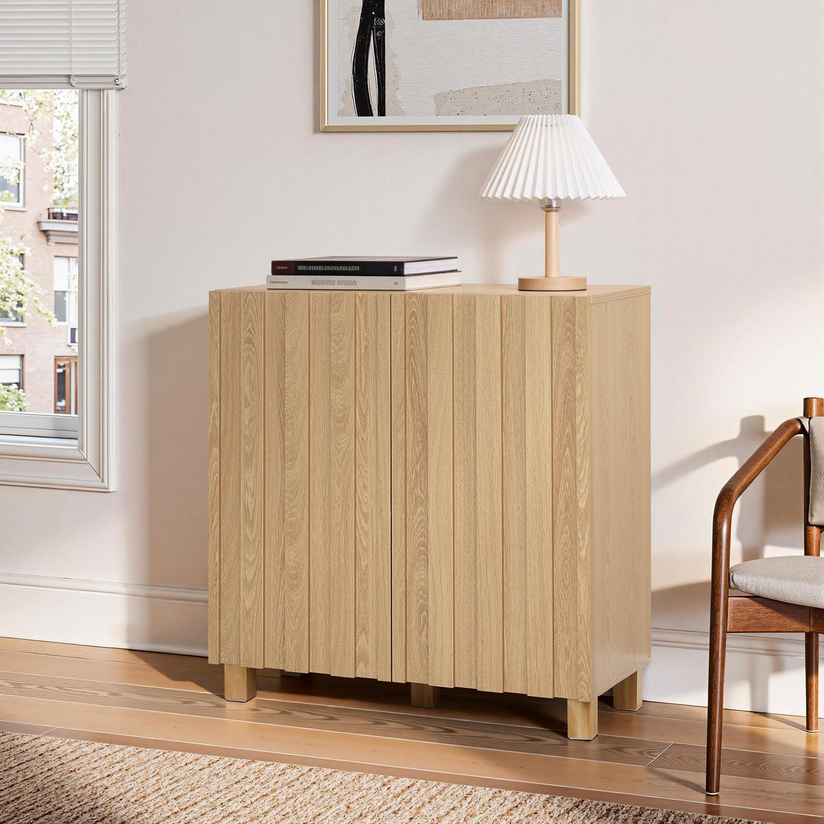 SIDEBOARD Holz mit 2 Türen und Füßen aus Kiefernholz | B80 x T35 x H80 cm - Eichefarben, Holz/Holzwerkstoff (80/80/35cm) - Hometopia
