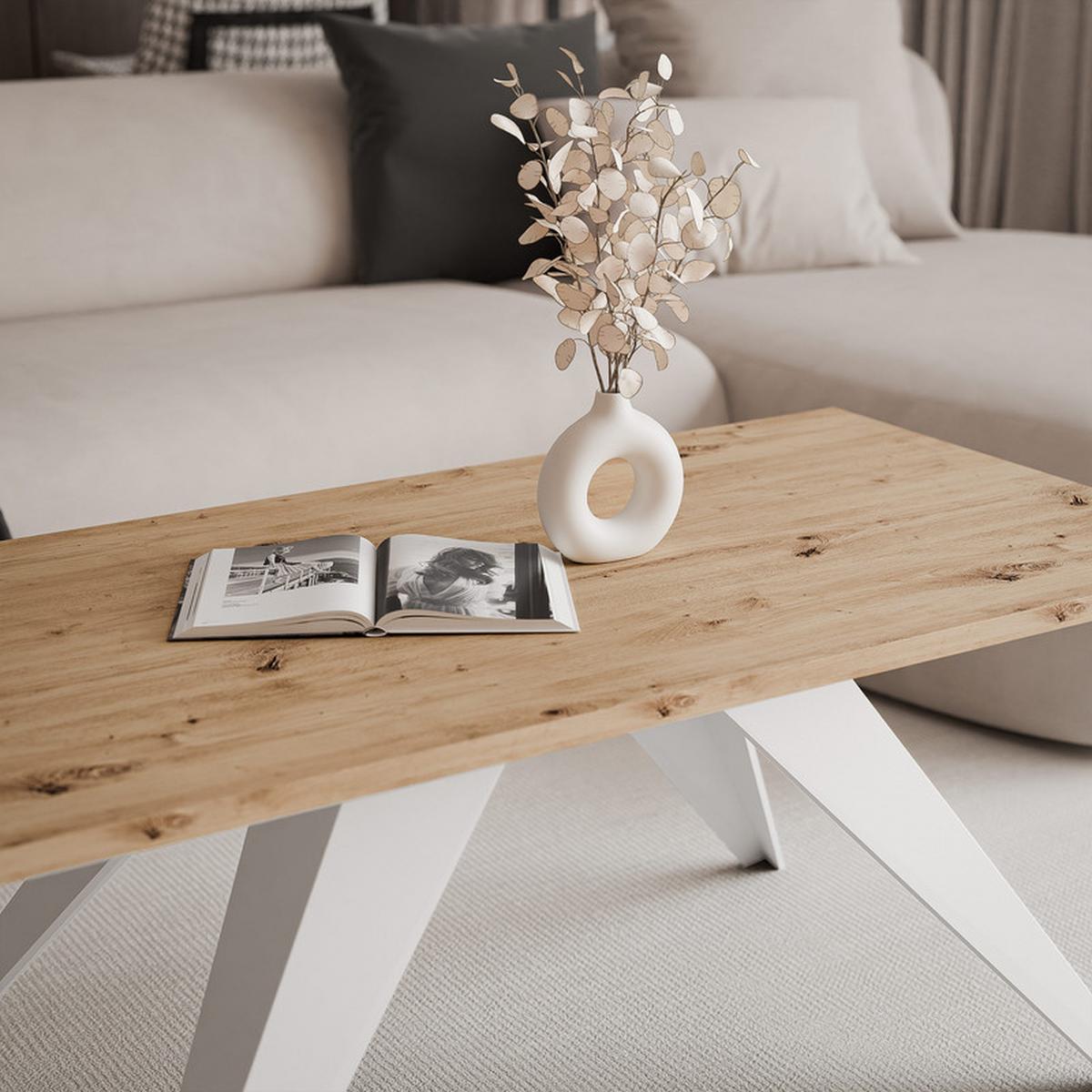 COUCHTISCH AIRA 120/60/48 cm Rechteckig, Weiß/Artisan-Eiche - Eiche Artisan/Weiß, Metall (60/120/48cm) - Idohome
