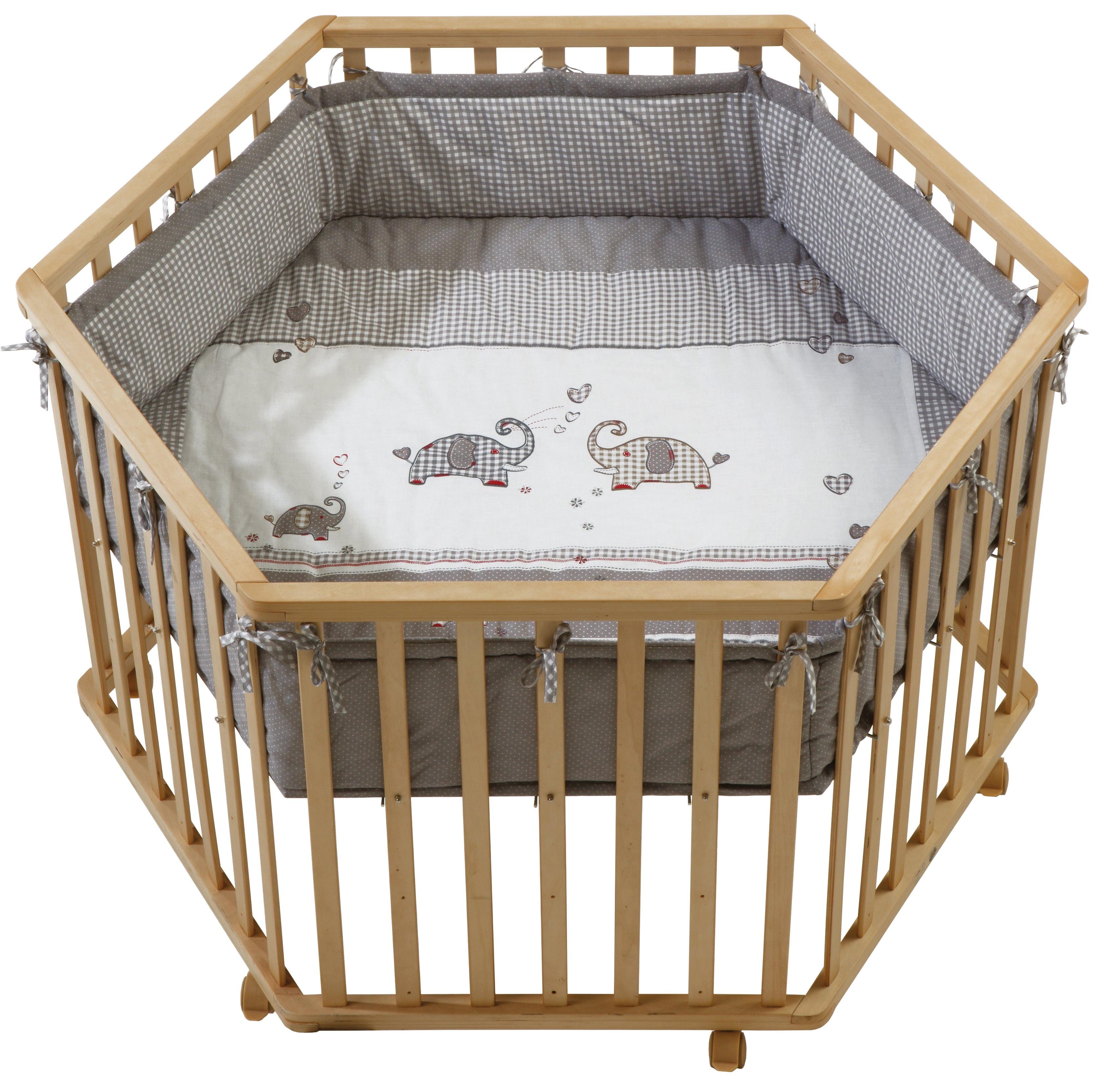 LAUFGITTER 6-eckig Jumbo twins grau - Naturfarben, Holzwerkstoff (118.5/72.5/103.5cm) - Roba