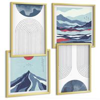BILDER SET 4er Set - 50x50 cm & 40x60 cm Goldrahmen - Abstrakte Berglandschaften - Goldfarben, Kunststoff (50/50cm) - TULUP