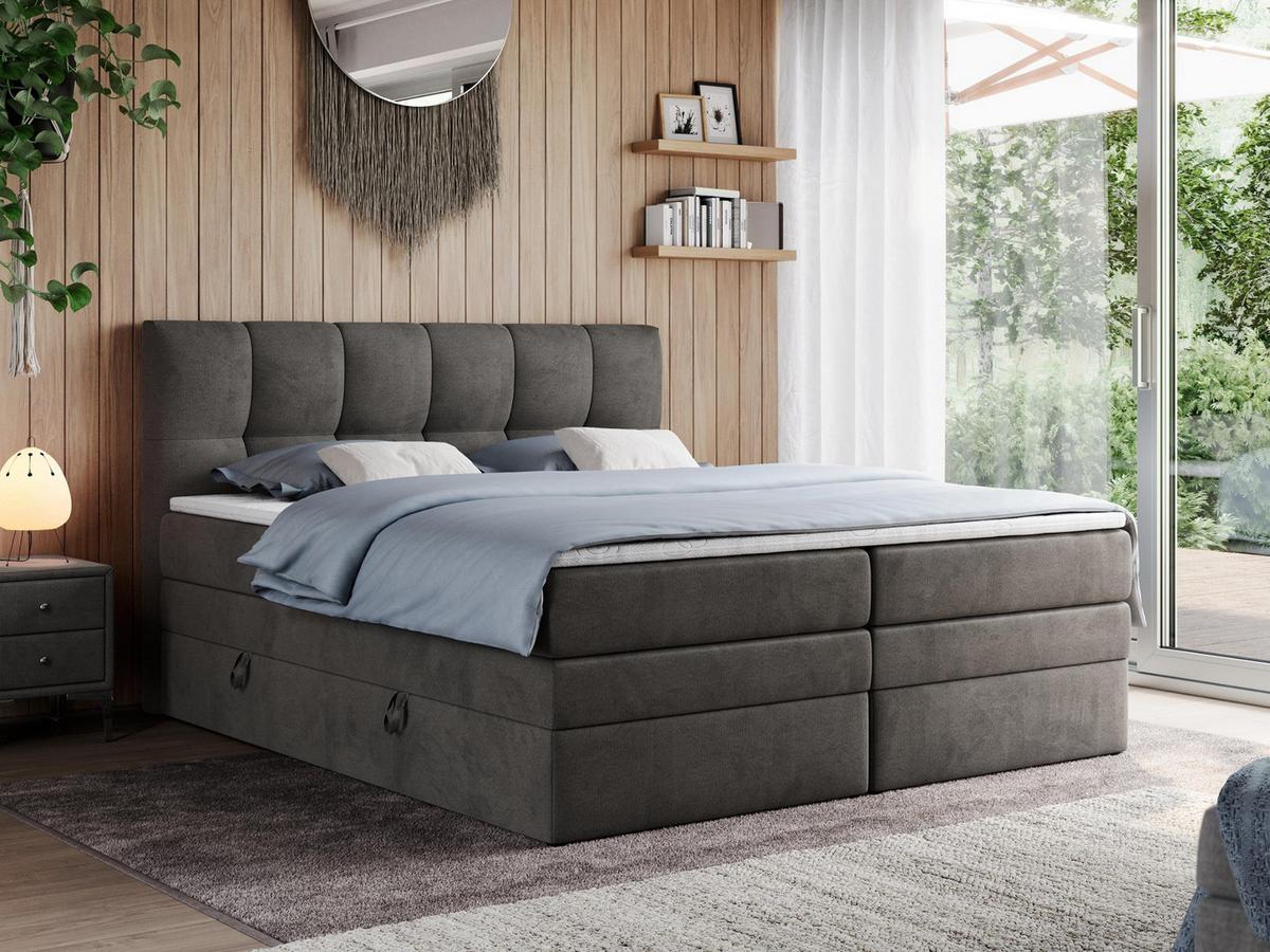 BOXSPRINGBETT ALVIN KING 160/200 Dunkelgrau Velvet - H3 - Dunkelgrau, Holz/Textil (160/200cm) - MKS