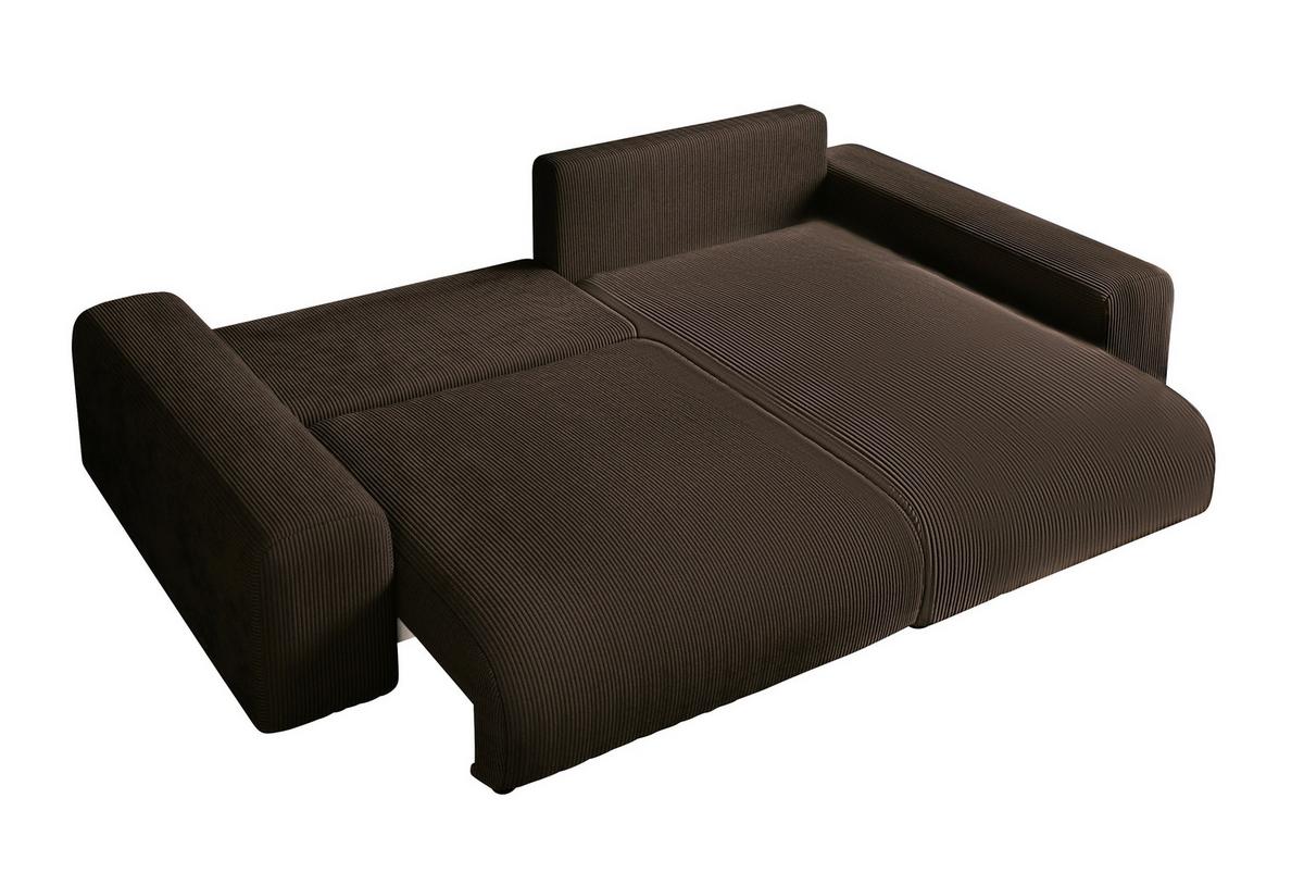 ECKSOFA mit Schlaffunktion, Bettkasten, Wellenunterfederung, seitenverkehrt montierbar B255/T165/H84 cm, Liegefl. 148x196 cm, Cord Dunkelbraun / 21003 - Dunkelbraun/Schwarz, Kunststoff/Textil (255/165cm) - luma-home