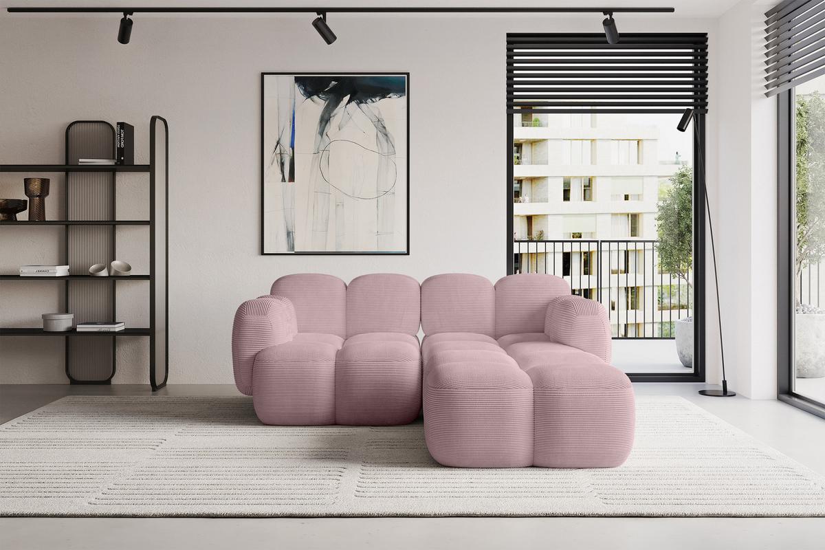 ECKSOFA modulares Sofa Rechts Miko-L1 214x205x75 Rosa Cord - Schwarz/Rosa, Holzwerkstoff/Kunststoff (214/205cm) - ALTDECOR