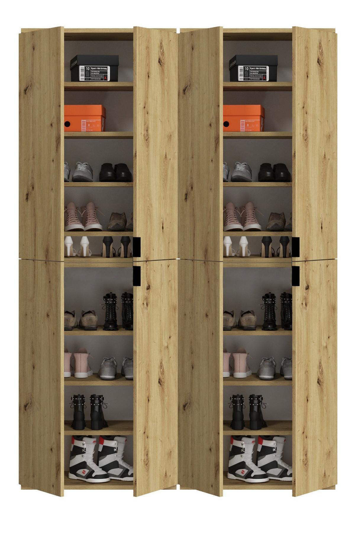 GARDEROBENSCHRANK Eiche 122 cm, Flurschrank mit flexibler Inneneinteilung - Schwarz/Eiche Artisan, Holzwerkstoff/Metall (122/193/34cm) - Inn.Furn