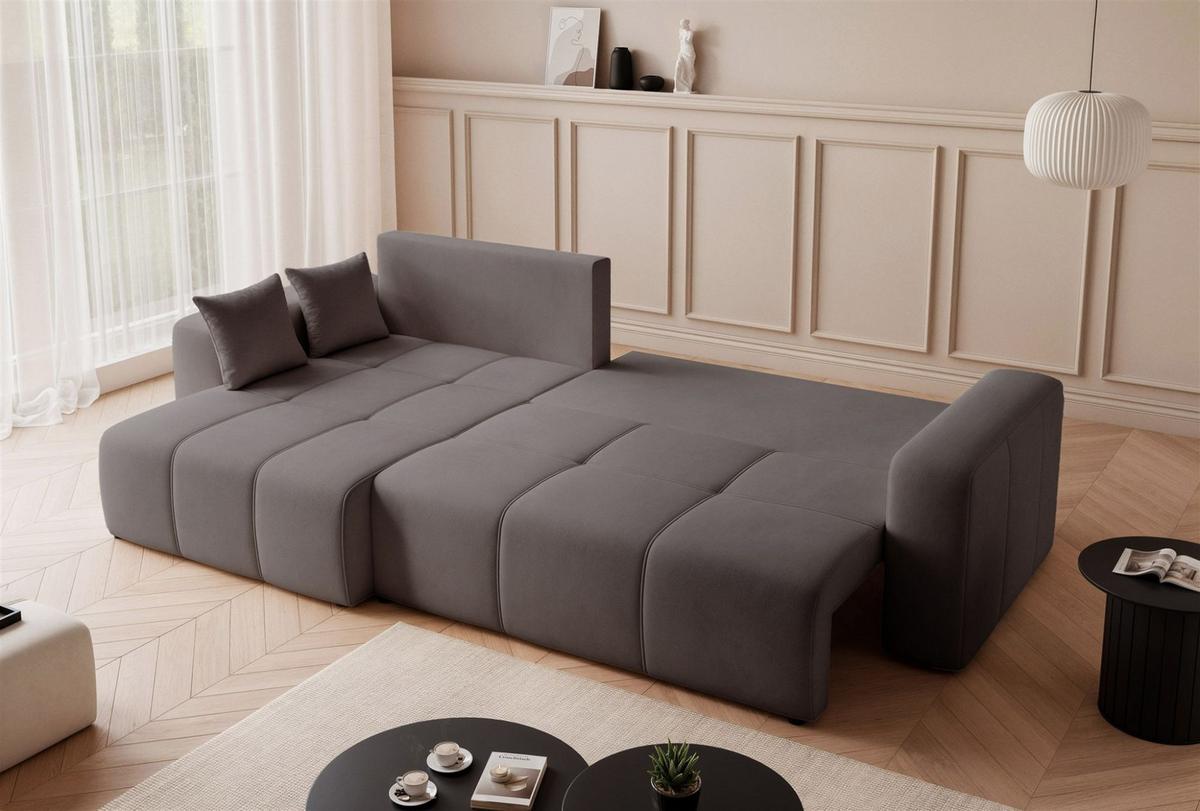 ECKSOFA Leros Xl Mit Schlaffunktion - Grau, Holzwerkstoff/Textil (278/145cm) - Fun Möbel