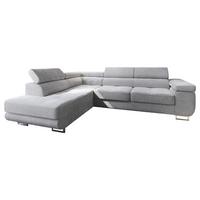 ECKSOFA APIRO L-S Hellgrau Kordstoff mit Schlaffunktion - Silberfarben/Hellgrau, Holz/Textil (276/202cm) - MASSENO
