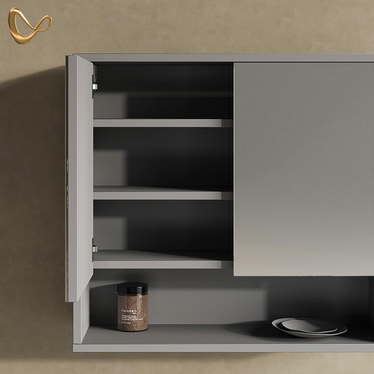 BADSPIEGELSCHRANK ATERNO Grau 70 x 65 cm mit 2 Türen - Grau, Holzwerkstoff (70/65/22.1cm) - Livinity®