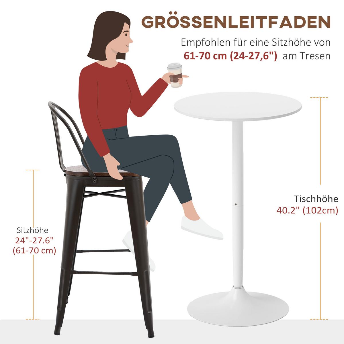 BARTISCH, MDF, Stahl, Weiß - Weiß, Kunststoff (60/60/102cm) - HOMCOM