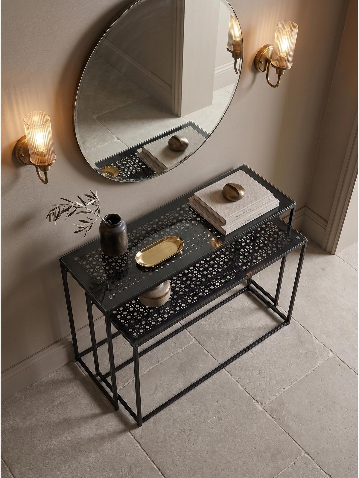KONSOLENTISCHE 2er-Set ALCUDIA, Einscheibensicherheitsglas, Schwarz, 100 x 40 x 77 cm - Schwarz, Glas/Metall (40/100/77cm) - KADIMA DESIGN