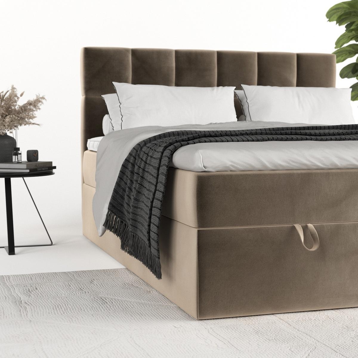 BOXBETT Savio 140/200 cm Taupe im Paros Stoff - Taupe/Schwarz, Holz/Holzwerkstoff (140/200cm) - AltaBeds