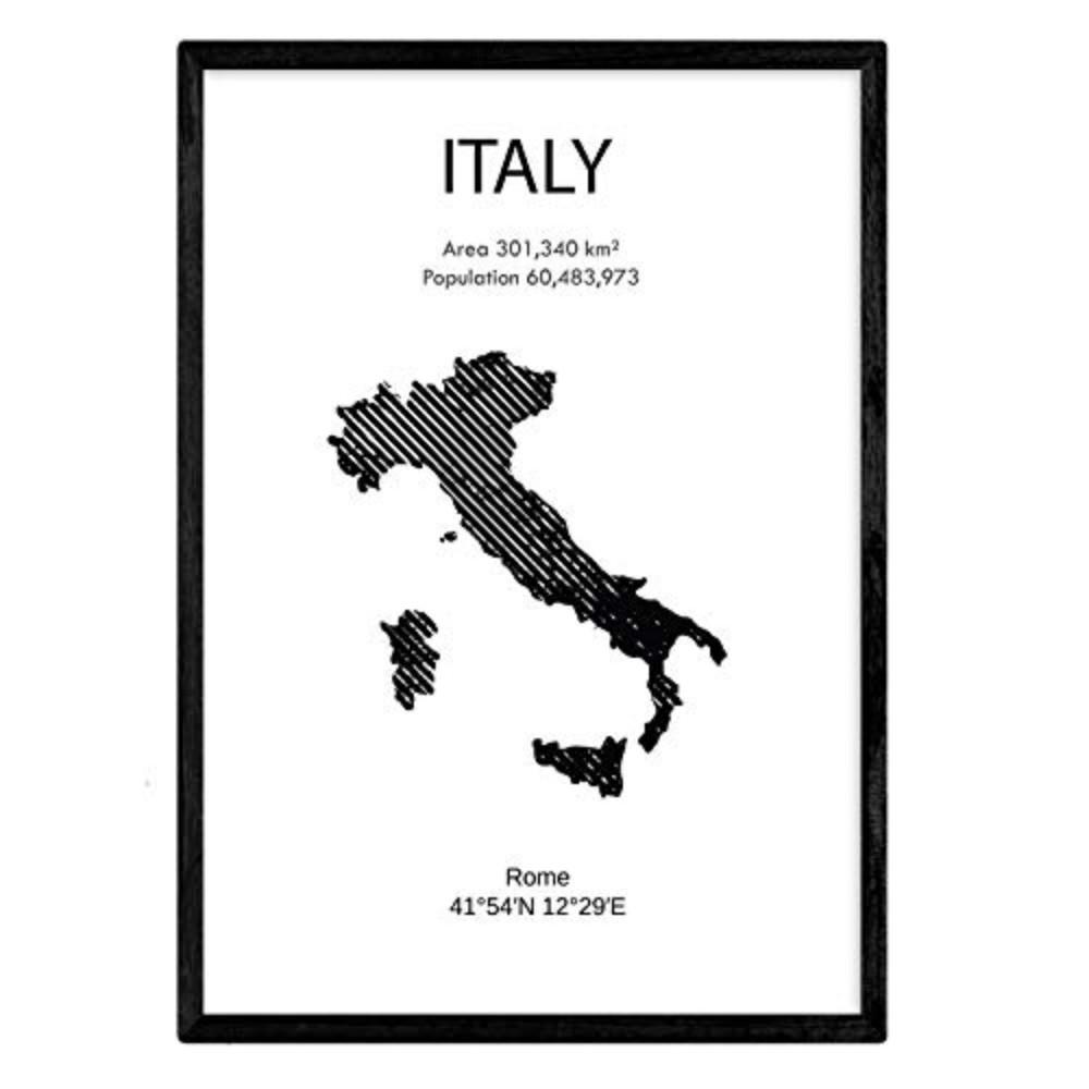POSTER Länder & Kontinente Italien A3 Schwarzer Rahmen - Schwarz, Papier (29.7/5/42cm) - Nacnic