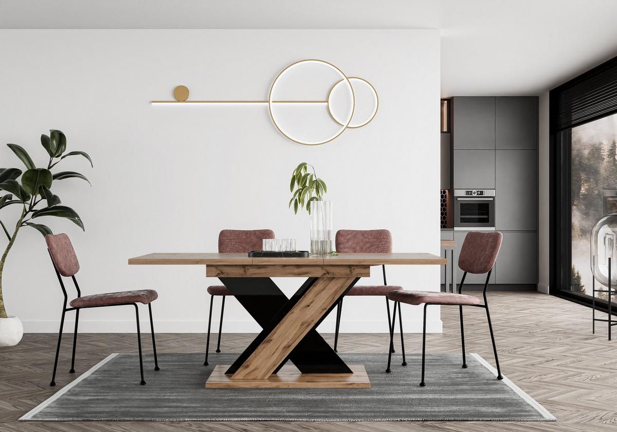 ESSTISCH MERKAS Ausziehbar 120 - 160 / 80 x 76 cm - Schwarz Hochglanz/Eiche Wotan, Holz (120/80/76cm) - MASSENO